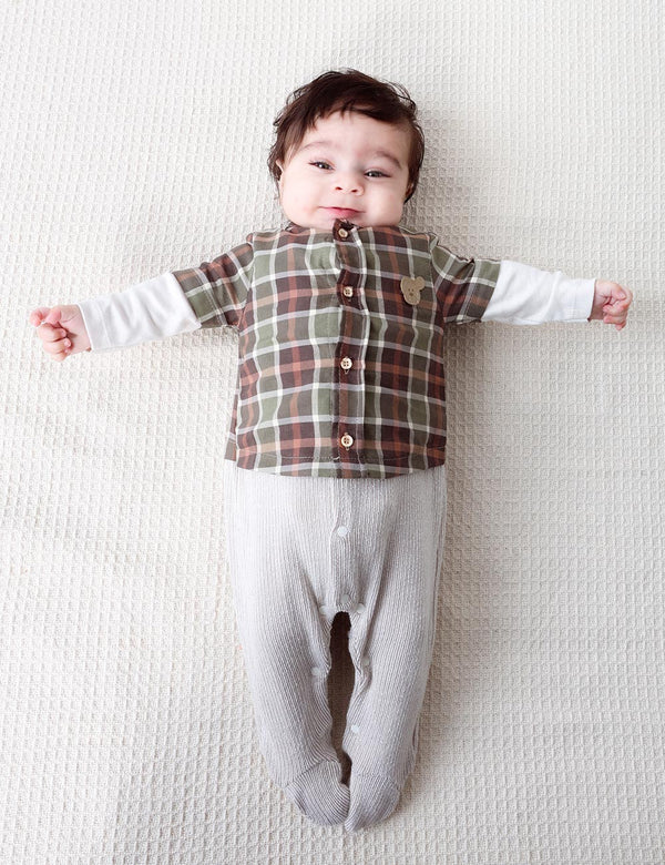 CALVIN TEXTURED ONESIE WITH CHECKED OVERSHIRT