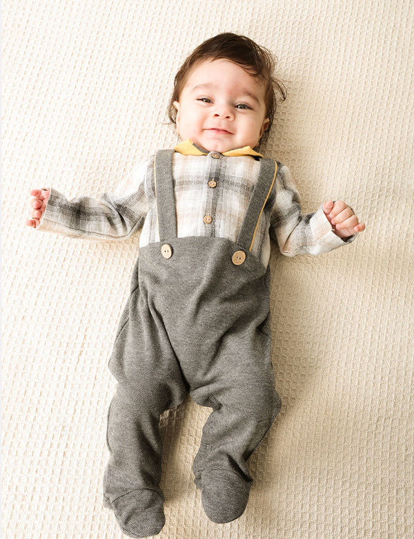 HENRY PLAID CHECKS ONESIE WITH FAUX STRAPS