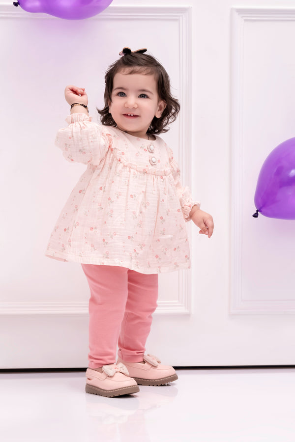 LILY 2-PIECE FLORAL SET WITH CROCHETED BUTTONS