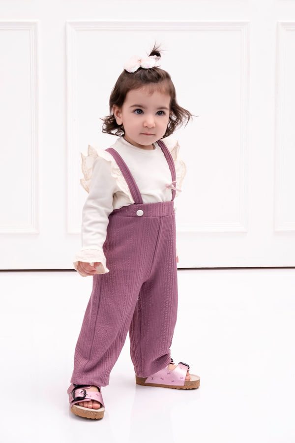 EMBER 2-PIECE TEXTURED DUNGAREES WITH RUFFLES