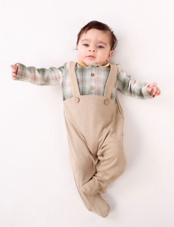 NOAH PLAID CHECKS ONESIES WITH FAUX STRAPS