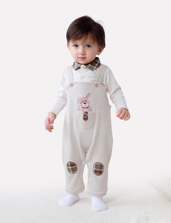 OLIVER 2-PIECE TEXTURED DUNGAREES SET
