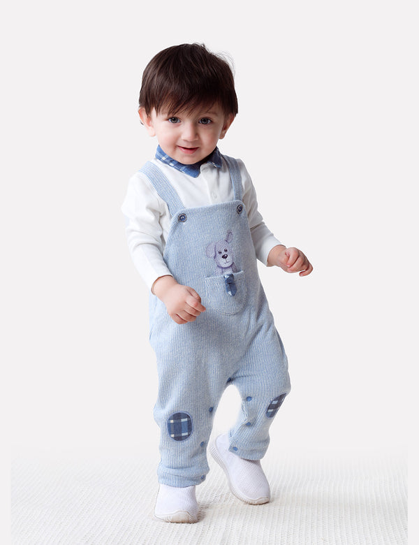 HUGO 2-PIECE TEXTURED DUNGAREES SET