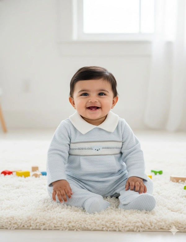 ROYCE TEXTURED ONESIE WITH SMOCKED DETAILING